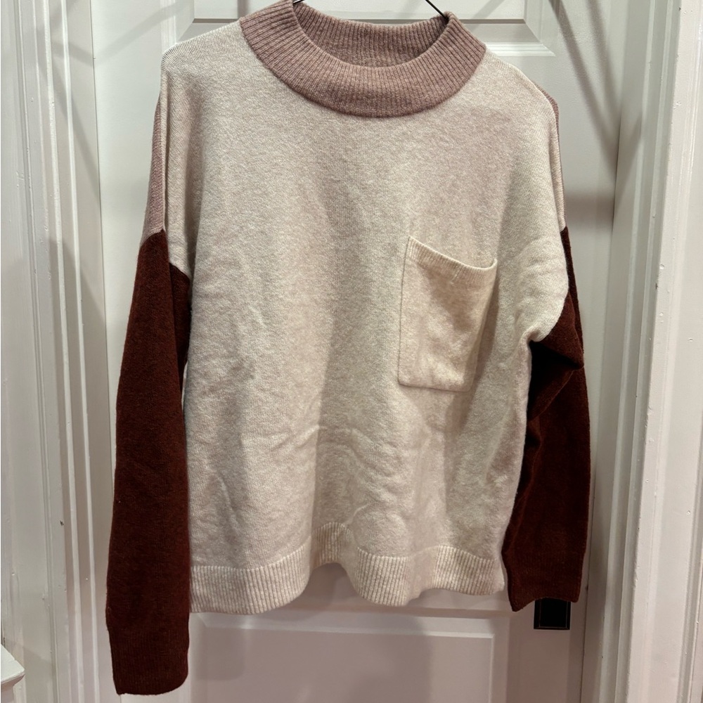 Madewell Cream and Brown Color-Blocked Sweater